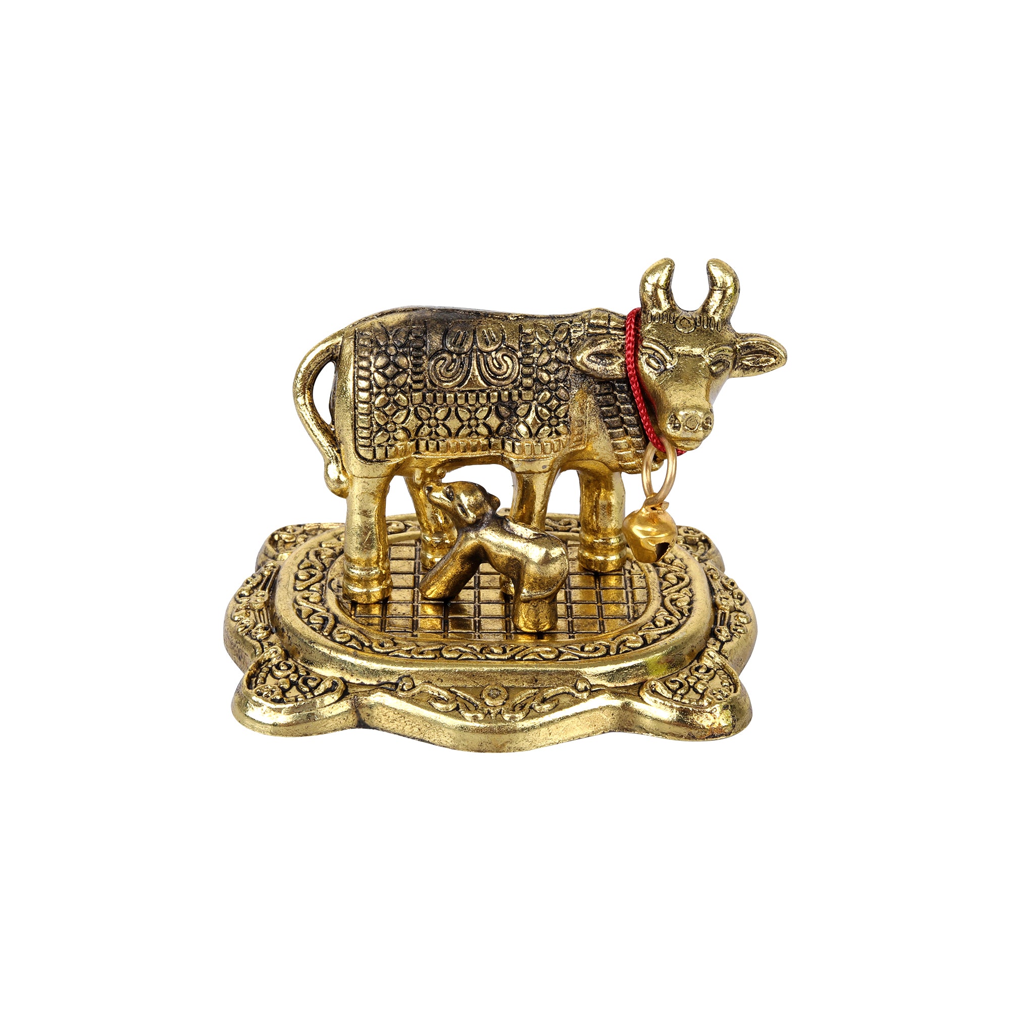 Hariaura Golden Kamdhenu Cow with Calf Idol for Home Temple | Sacred Vastu Cow Statue | Prosperity, Wealth & Positive Energy | Spiritual Pooja Decor & Auspicious Gift