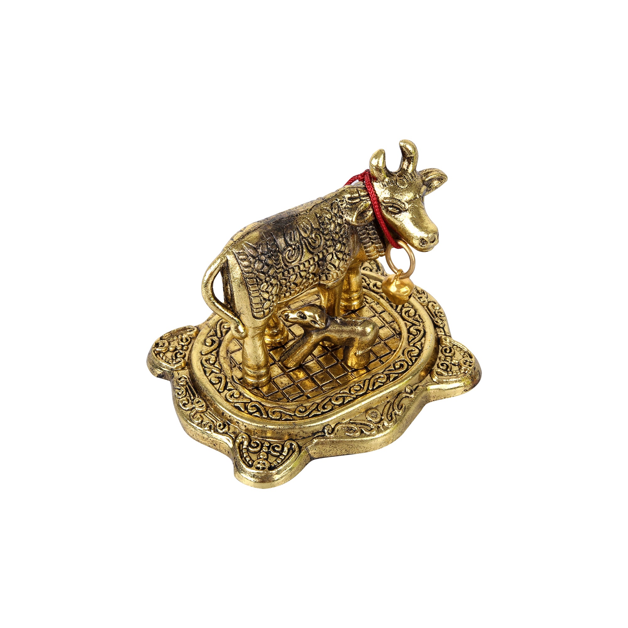 Hariaura Golden Kamdhenu Cow with Calf Idol for Home Temple | Sacred Vastu Cow Statue | Prosperity, Wealth & Positive Energy | Spiritual Pooja Decor & Auspicious Gift