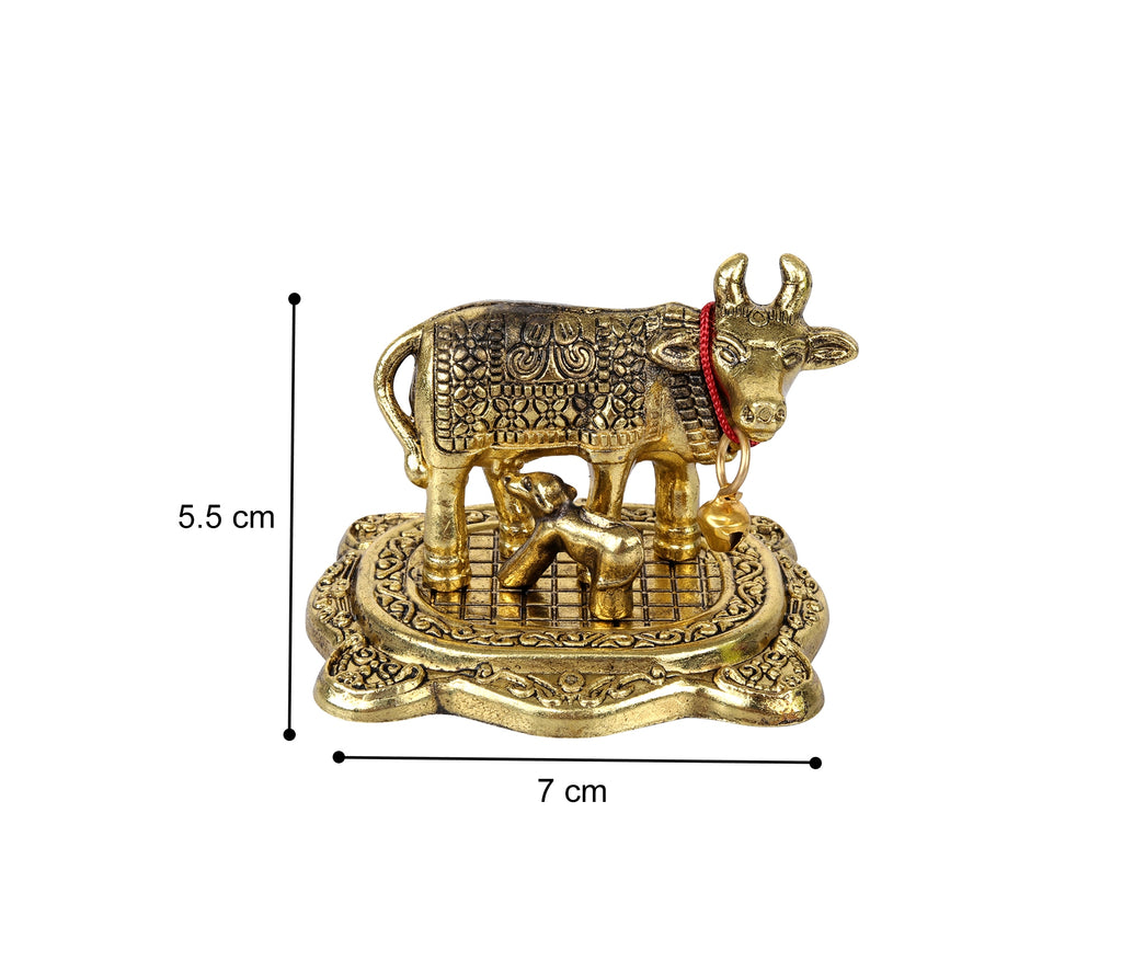 Hariaura Golden Kamdhenu Cow with Calf Idol for Home Temple | Sacred Vastu Cow Statue | Prosperity, Wealth & Positive Energy | Spiritual Pooja Decor & Auspicious Gift