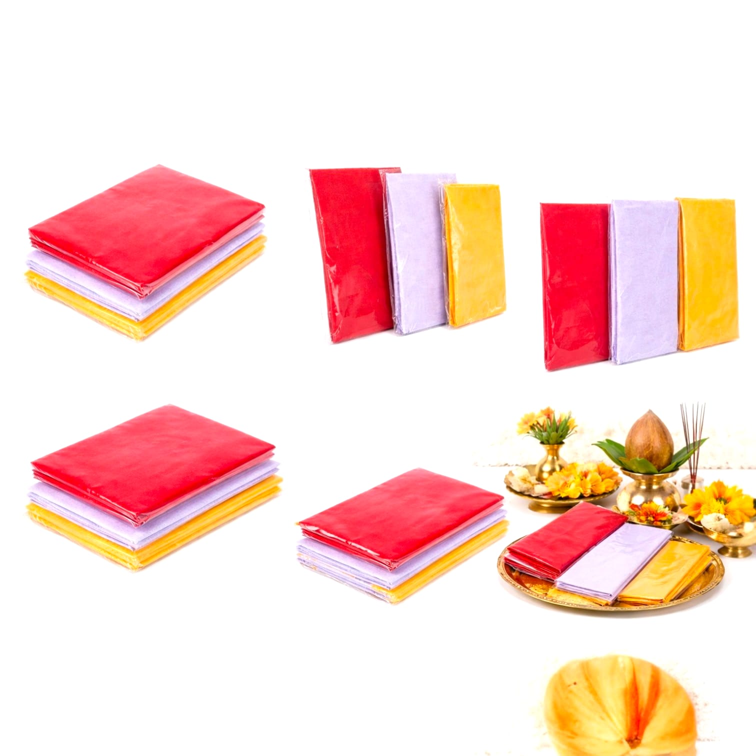 Hariaura Plain Vastra for Pooja Set of 9 (3 Red, 3 White, 3 Yellow) | Cotton Vastra for God Idols, Mandir & Rituals | Devotional Cloth for Pooja, Murti Decoration & Temple Use