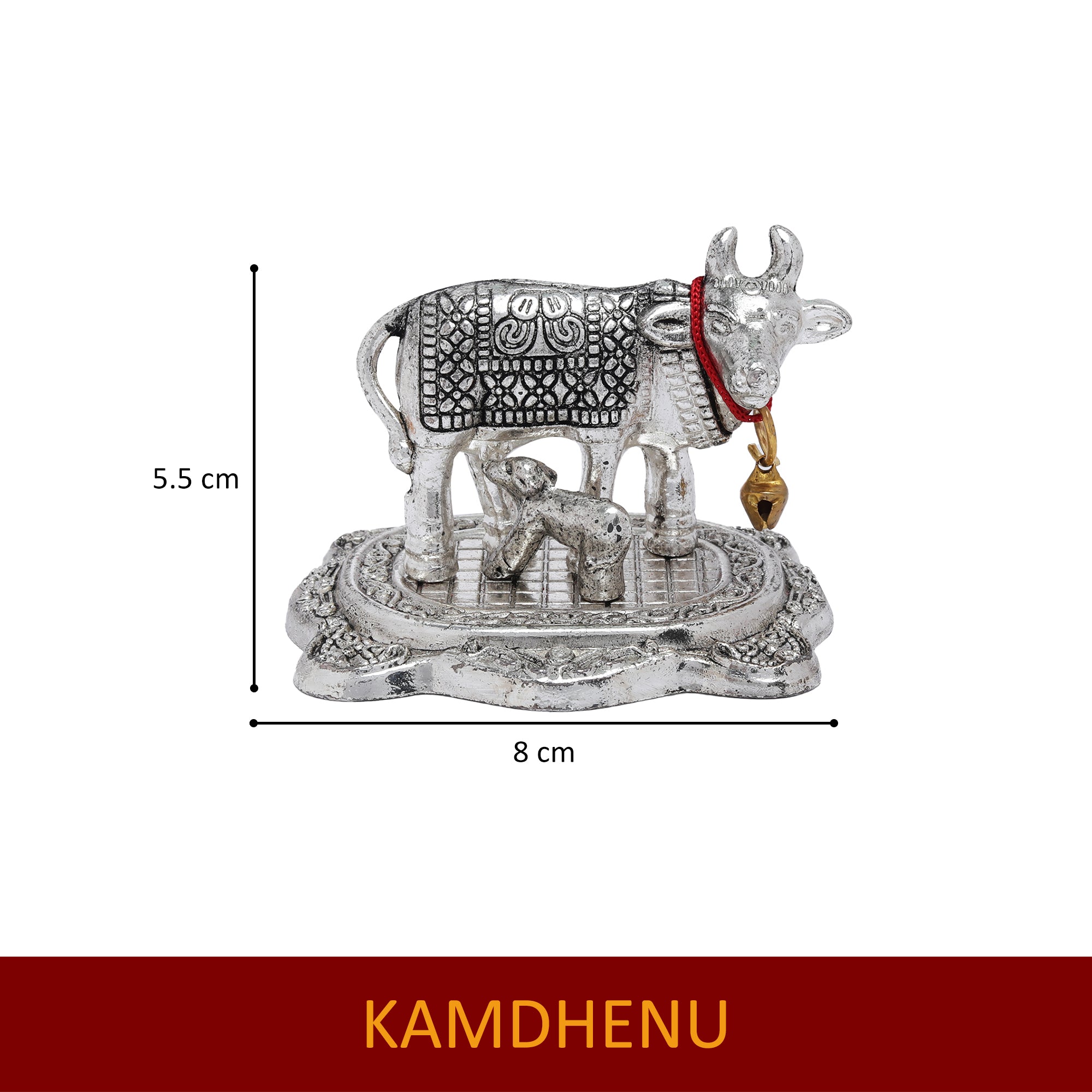 Hariaura Silver Metal Kamdhenu Cow with Calf Idol for Home Temple | Sacred Vastu Cow Statue | Prosperity, Wealth & Positive Energy | Spiritual Pooja Decor & Auspicious Gift