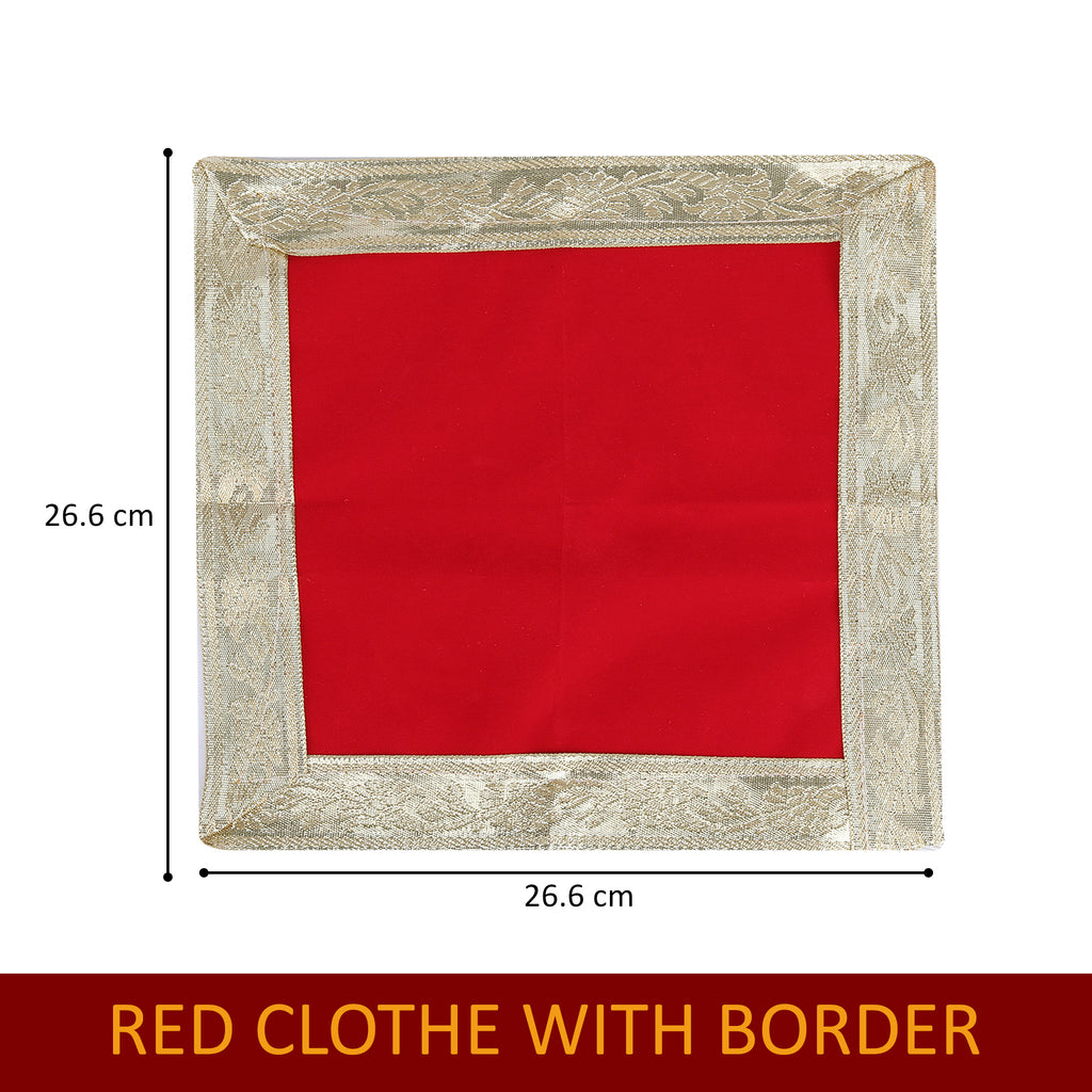 Hariaura Red Velvet Pooja Aasan with Golden Border (9x9) – Set of 5 | Decorative Velvet Cloth for Mandir, Idol Placement & Kalash | Premium Pooja Base Cloth for Temple & Rituals