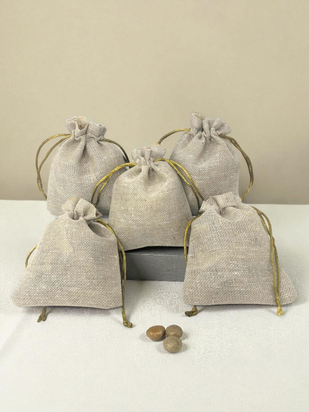 Hariaura Jute Potli Bags 5x4 Inch Set of 10 | Natural Drawstring Gift Pouches for Return Gifts, Dry Fruits, Jewelry, Potpourri & Wedding Favors | Eco-Friendly Burlap Potli Bags