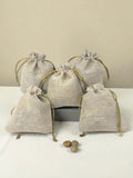 Hariaura Jute Potli Bags 5x4 Inch Set of 10 | Natural Drawstring Gift Pouches for Return Gifts, Dry Fruits, Jewelry, Potpourri & Wedding Favors | Eco-Friendly Burlap Potli Bags