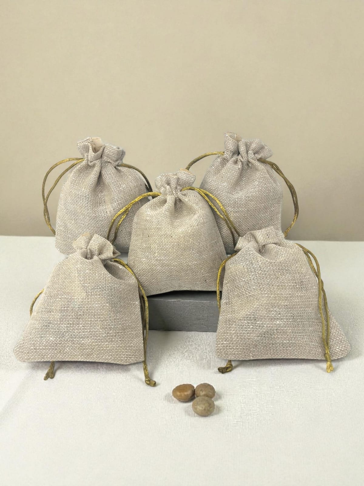 Hariaura Jute Potli Bags 5x4 Inch Set of 10 | Natural Drawstring Gift Pouches for Return Gifts, Dry Fruits, Jewelry, Potpourri & Wedding Favors | Eco-Friendly Burlap Potli Bags