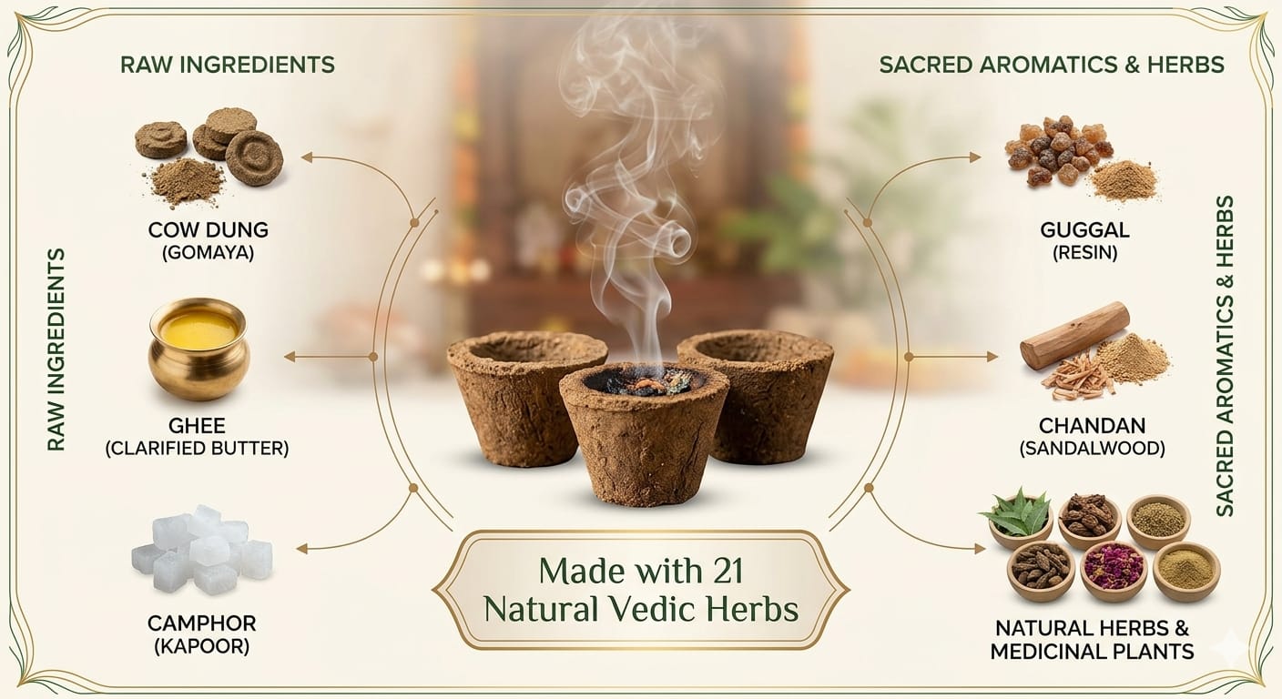 Hariaura Hawan Cups from Desi Cow Dung with 21 Herbs & Navgraha Infusion | Made by Rural Women | Ready-to-Use Gomay Havan Cups for Pooja, Agnihotra & Spiritual Cleansing (Set of 15)