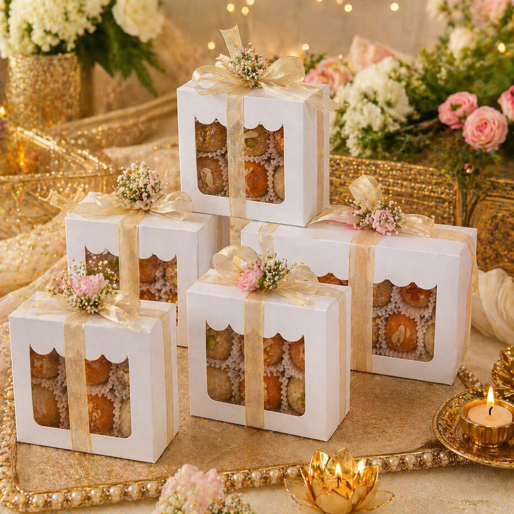 Hariaura White Small Gift Box with Transparent Window (3×3×2 Inches) – Set of 10 | Premium Packaging Box for Sweets, Chocolates, Return Gifts & Pooja Items