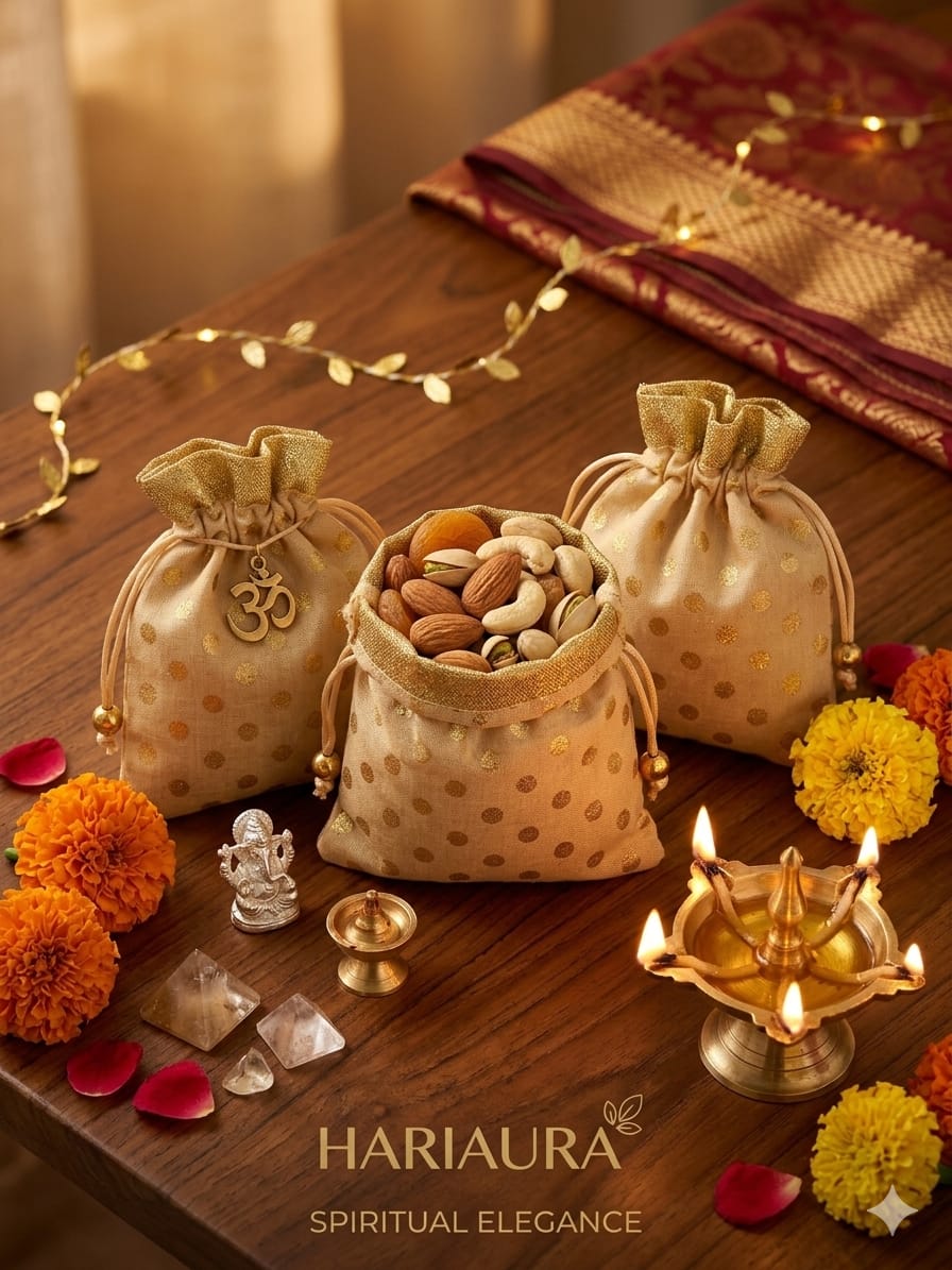 Hariaura Polka Dot Gift Pouches 5x4 Inch Set of 10 | Drawstring Potli Bags for Return Gifts, Jewelry, Dry Fruits, Chocolates & Festive Gift Packaging | Reusable Decorative Pouches