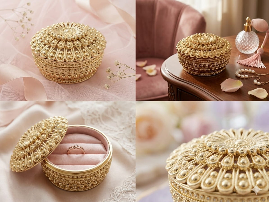 Hariaura Golden Jewellery Storage Box Set of 6 | Decorative Organizer for Rings, Earrings | Gift Box for Women | Wedding & Festive Use