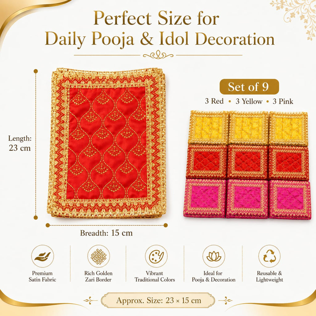 Hariaura Chunni Set for Pooja – Set of 9 Small Chunni | Mini Dupatta for Mandir, Navratri, Mata Rani, Return Gifts & Religious Functions.