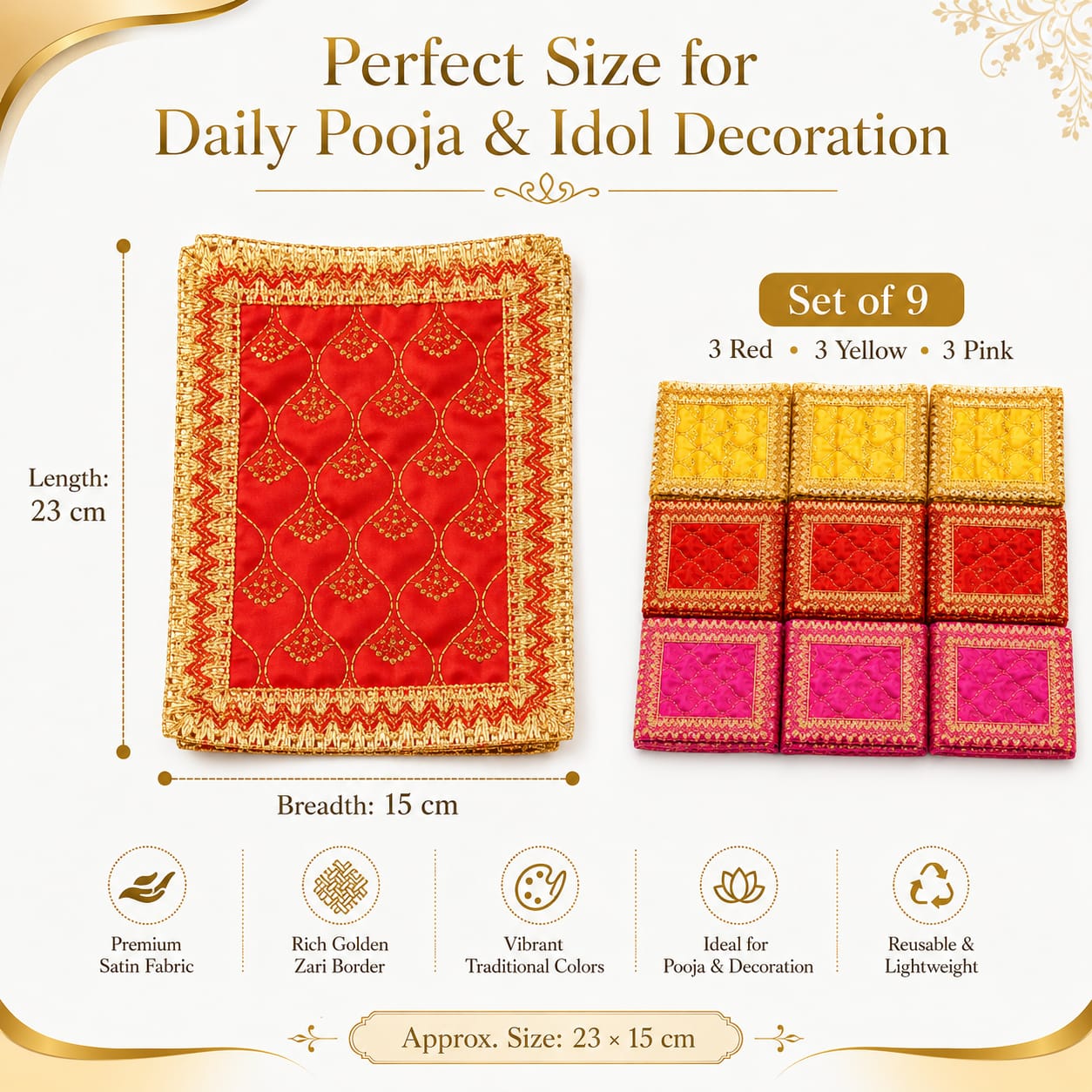 Hariaura Chunni Set for Pooja – Set of 9 Small Chunni | Mini Dupatta for Mandir, Navratri, Mata Rani, Return Gifts & Religious Functions.