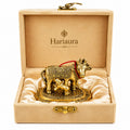 Hariaura Metal Kamdhenu Cow with Calf Idol in Antique Golden Finish with Premium Velvet Gift Box | Sacred Kamdhenu Murti for Home Mandir, Vastu, Pooja, Diwali, Housewarming & Spiritual Gifting