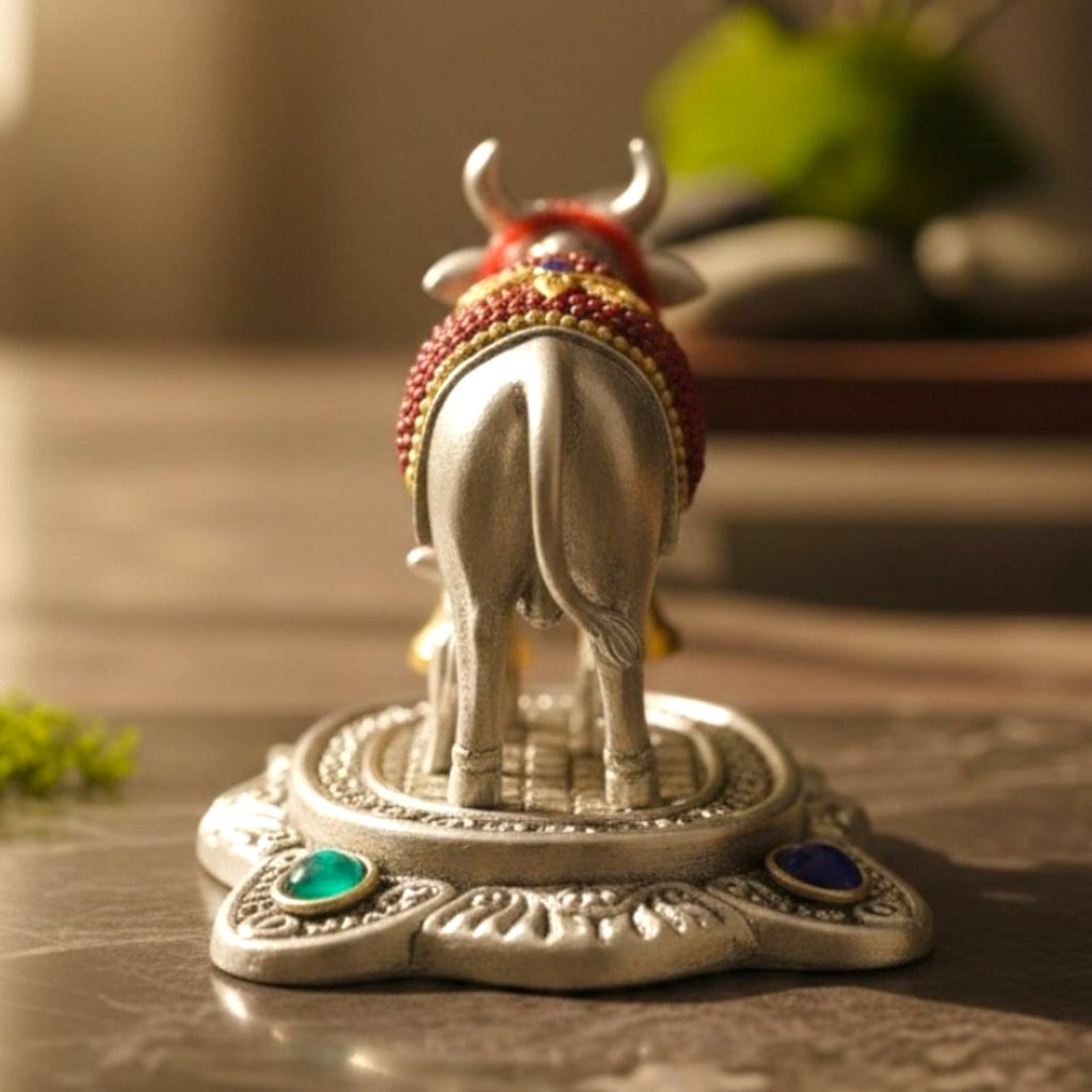 Decorative Kamdhenu Cow with Calf Idol (6 cm) | Vastu & Prosperity Murti for Home Temple, Office & Shop | Divine Cow Statue for Pooja, Diwali & Griha Pravesh Gift