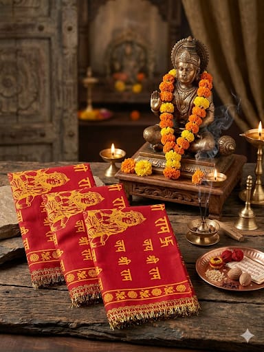 Hariaura Hanuman Velvet Chola Set of 3 (18 Inch) with 3 Hanuman Patka | Bajrang Bali Murti Dress / Poshak for Temple & Pooja | Red Velvet Hanuman Ji Idol Decoration