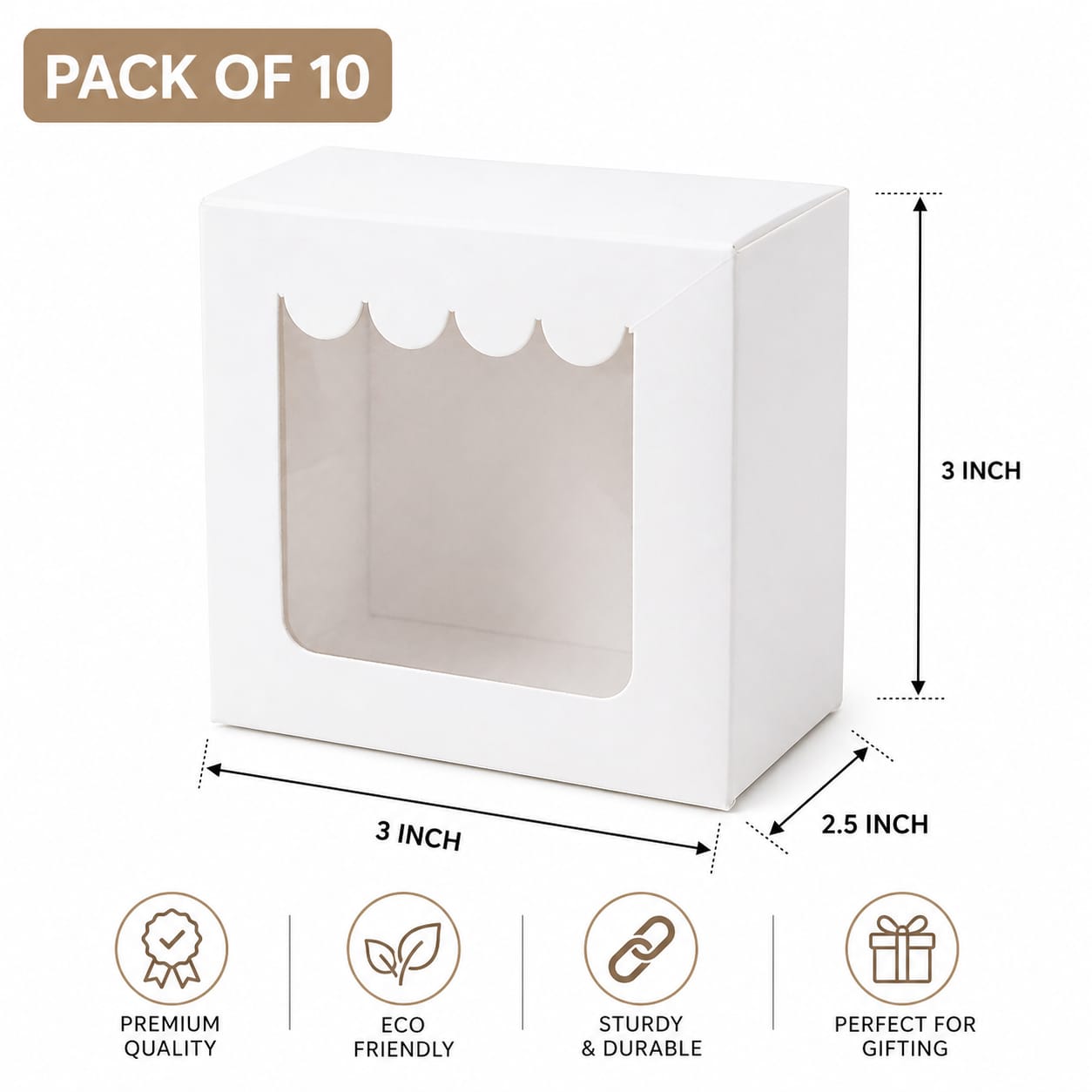 Hariaura White Small Gift Box with Transparent Window (3×3×2 Inches) – Set of 10 | Premium Packaging Box for Sweets, Chocolates, Return Gifts & Pooja Items
