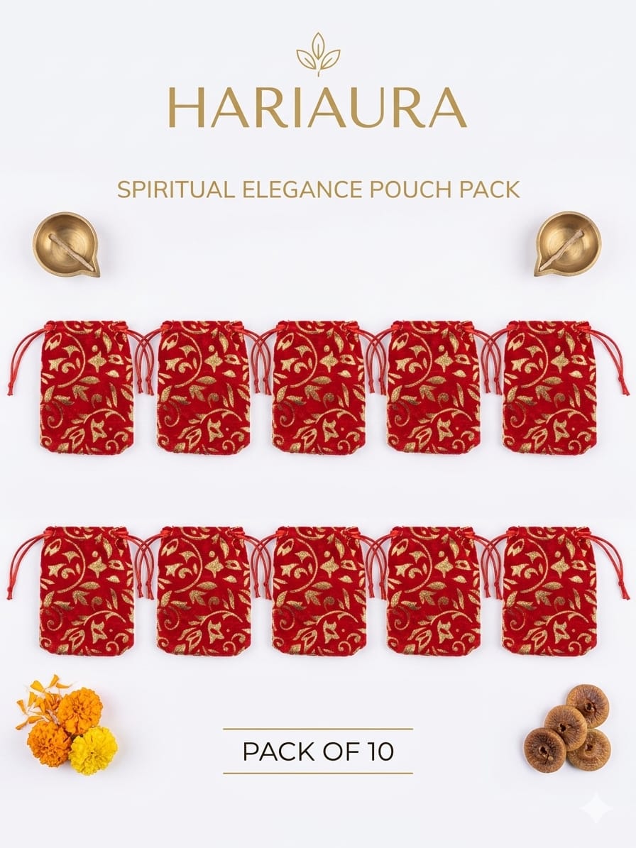 Hariaura Red Designer Velvet Potli Bags Set of 10 (5x4 Inch) | Embroidered Drawstring Gift Pouches for Dry Fruits, Jewelry & Return Gifts | Premium Wedding & Festive Potli Bags
