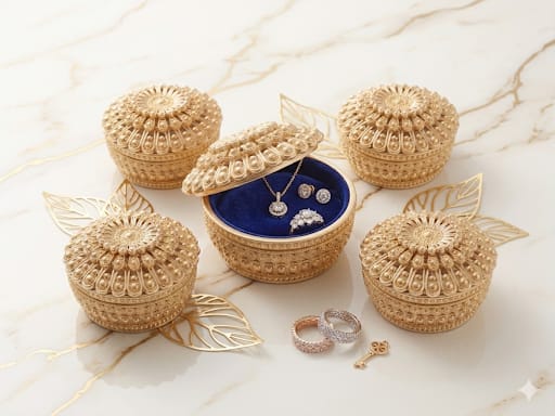 Hariaura Golden Jewellery Storage Box Set of 6 | Decorative Organizer for Rings, Earrings | Gift Box for Women | Wedding & Festive Use