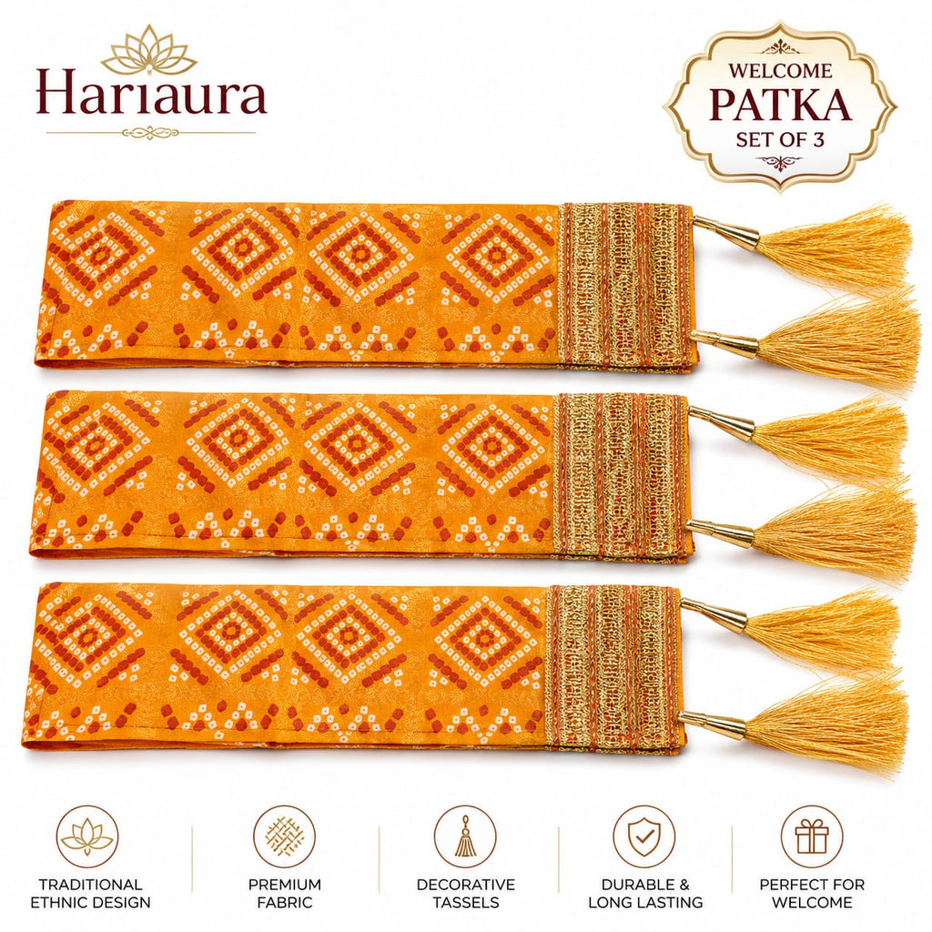 Hariaura Premium Honouring & Welcoming Scarf/Patka Set of 3 | Traditional Felicitation Stoles for Guest Welcome, VIP Honour, Bhakt Samman, Participant Recognition & Religious Ceremonies