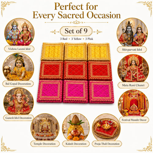 Hariaura Chunni Set for Pooja – Set of 9 Small Chunni | Mini Dupatta for Mandir, Navratri, Mata Rani, Return Gifts & Religious Functions.
